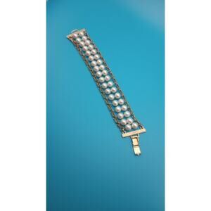 Vintage Sarah Coventry Bracelet Gold Tone Faux Pearls Flattery Double Strand